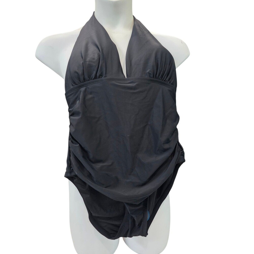 DKNY One Piece Halter Neckline Black Swimsuit - Adult Large - Picture 4 of 11